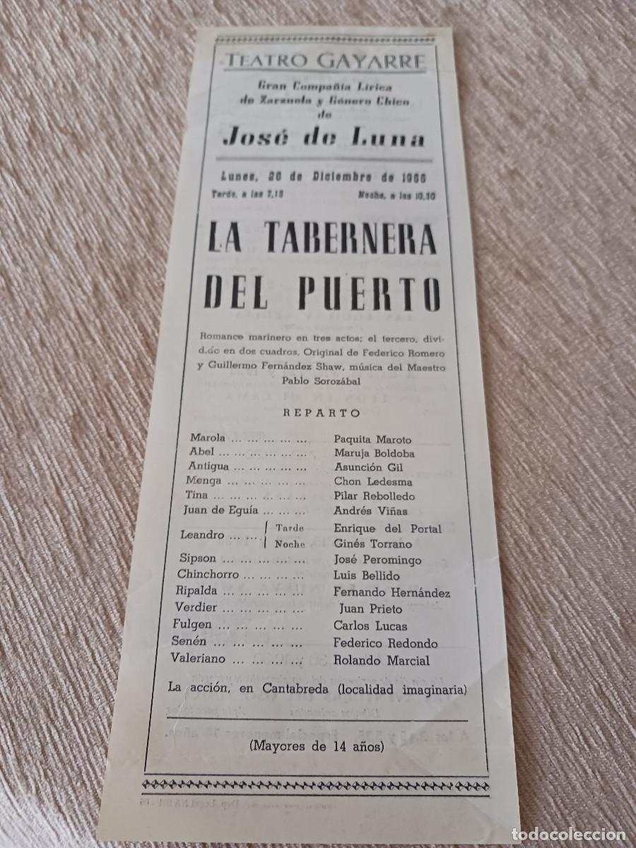 M&uacute;sica de colecci&oacute;n: comp. de zarzuela, jose de luna , teatro gayarre, la tabernera del puerto, prog. de cine en pamplona