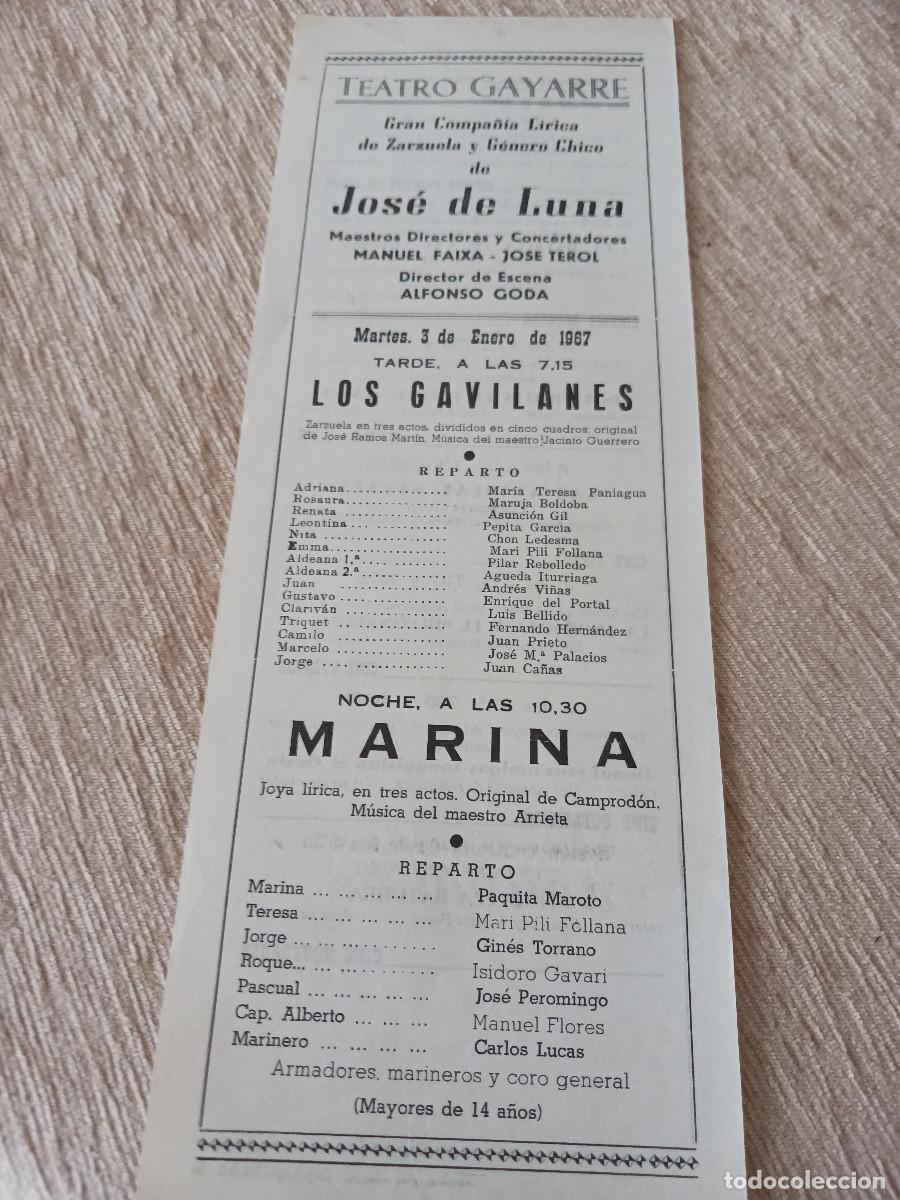 M&uacute;sica de colecci&oacute;n: comp. de zarzuela, jose de luna , teatro gayarre, los gavilanes y marina, prog. de cine en pamplona