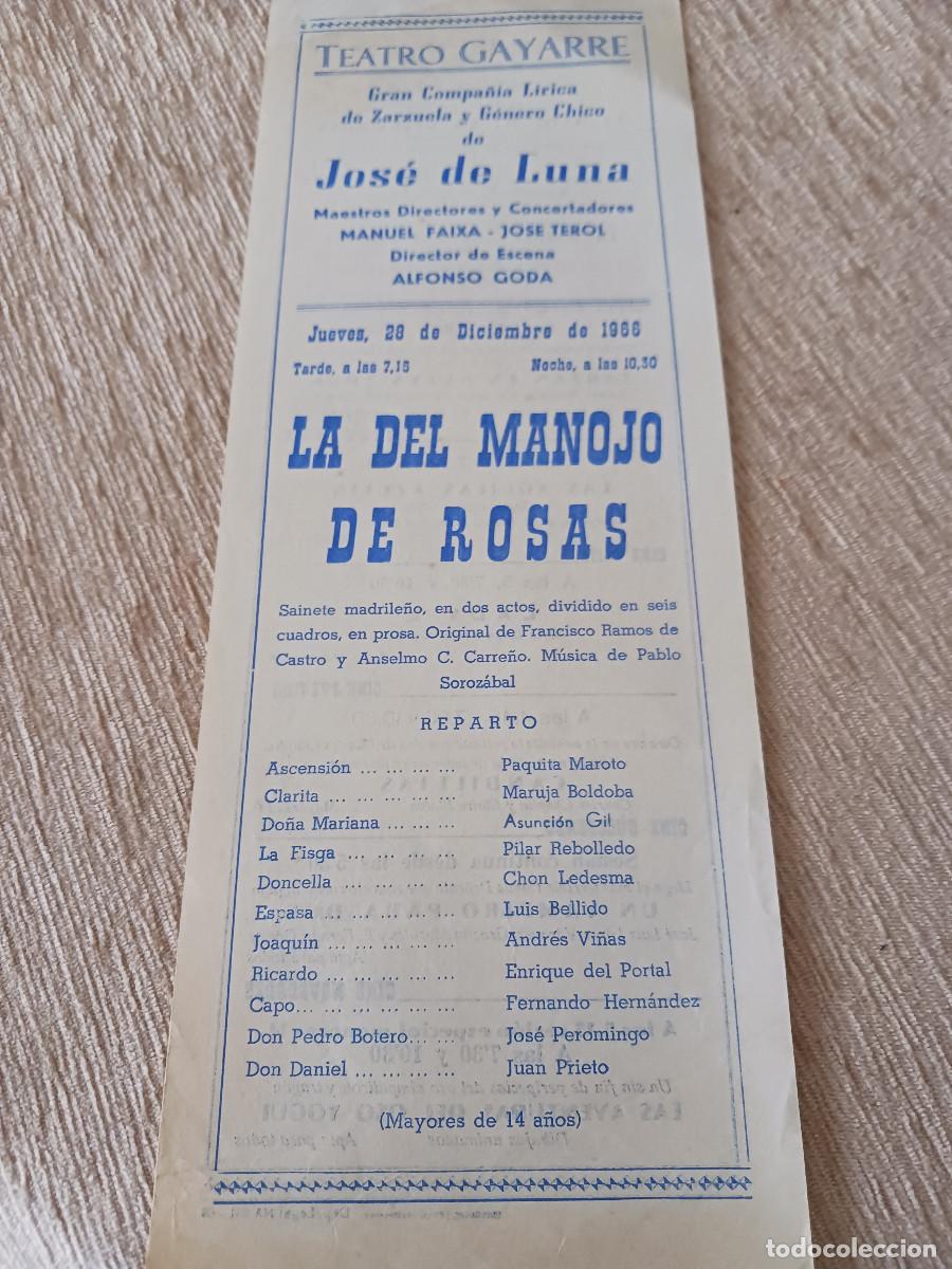 M&uacute;sica de colecci&oacute;n: comp. de zarzuela, jose de luna , teatro gayarre, la del manojo de rosas, prog. de cine en pamplona