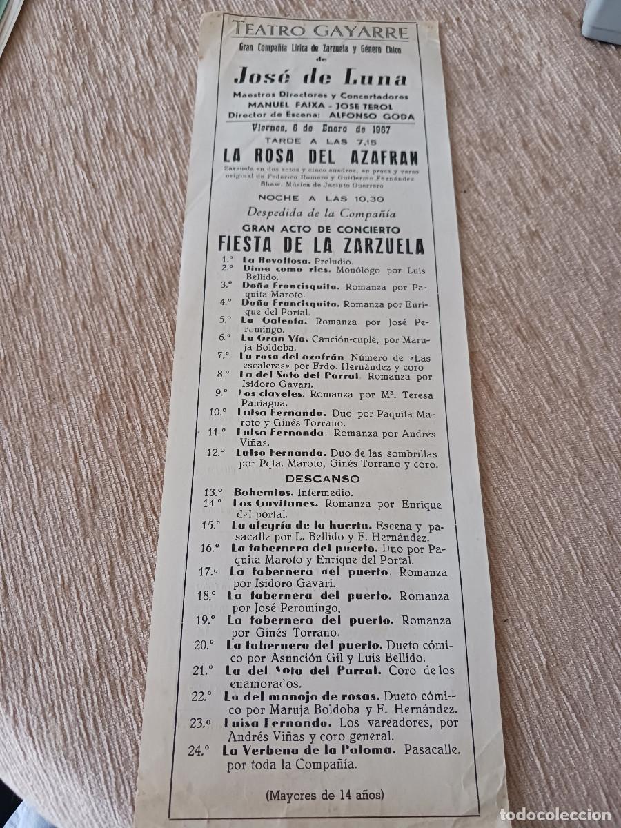 M&uacute;sica de colecci&oacute;n: comp. de zarzuela, jose de luna , teatro gayarre, despedida de la cia., prog. de cine en pamplona
