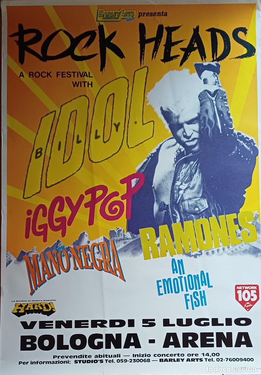 M&uacute;sica de colecci&oacute;n: POSTER ORIGINAL DEL FESTIVAL ROCK HEADS CON BILLY IDOL, IGGY POP, RAMONES, ETC (1991)