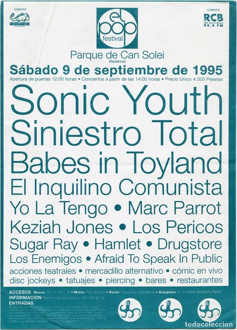 M&uacute;sica de colecci&oacute;n: El Pop Festival (Sonic Youuth, Babes in Toyland...) - Flyer Badalona 1995 - La Iguana VG+/VG+