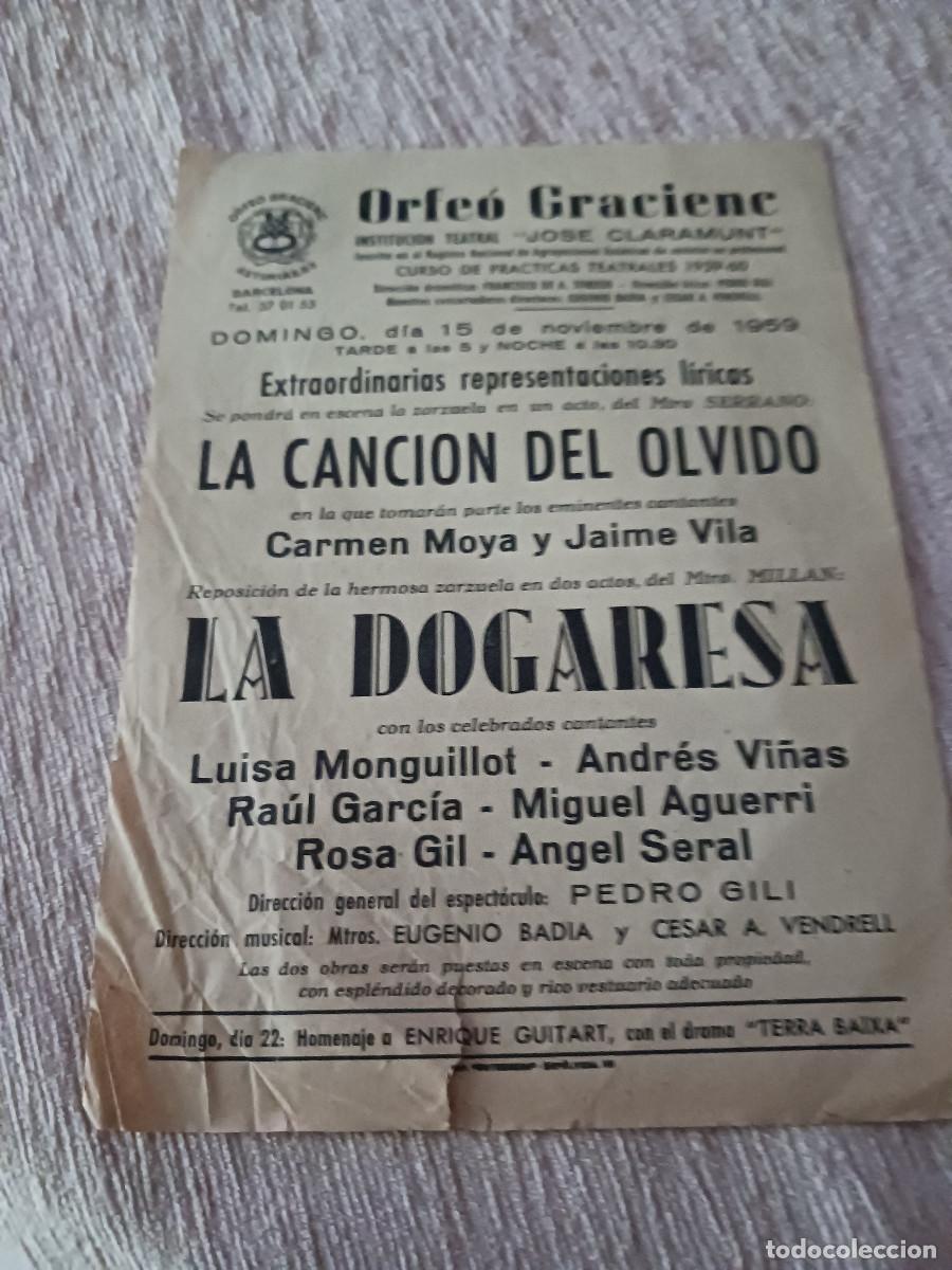 M&uacute;sica de colecci&oacute;n: orfe&ograve; gracienc, 1959, la cancion del olvido, carmen moya y jaime vila, la dogaresa, andres vi&ntilde;as