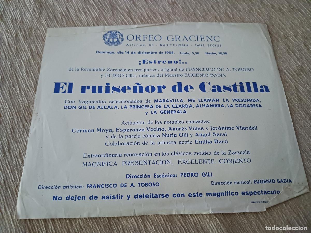 M&uacute;sica de colecci&oacute;n: orfe&ograve; gracienc, 1958, el ruise&ntilde;or de castilla, carmen moya,esperanza vecino, andres vi&ntilde;as