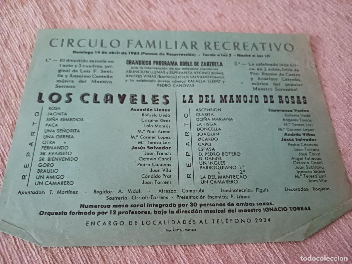 M&uacute;sica de colecci&oacute;n: circulo familiar recreativo manresa 1963, doble programa de zarzuela, esperanza vecino