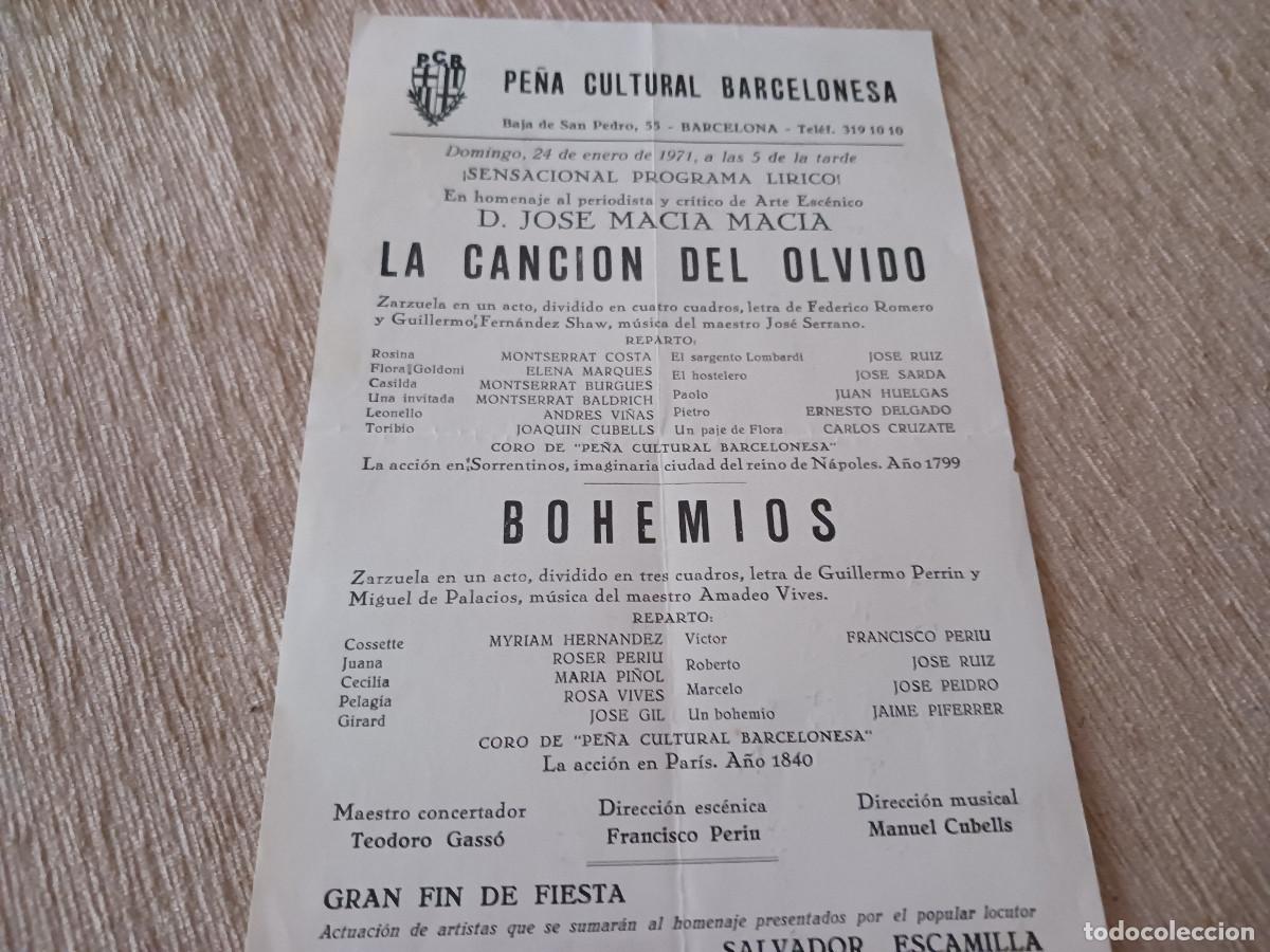 M&uacute;sica de colecci&oacute;n: pe&ntilde;a cultural barcelonesa 1971, programa lirico, homenajea jose macia macia, salvador escamilla