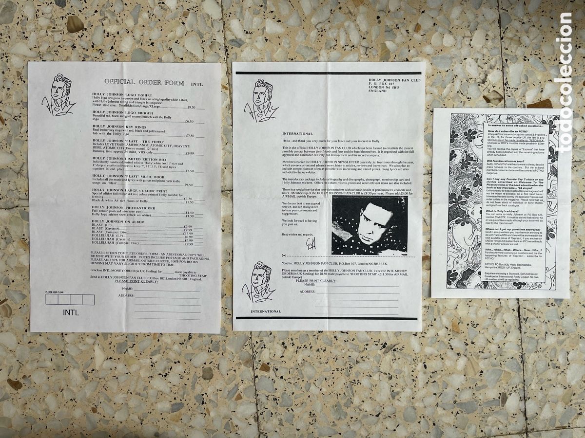 M&uacute;sica de colecci&oacute;n: Hojas publicidad club de fans HOLLY JOHNSON
