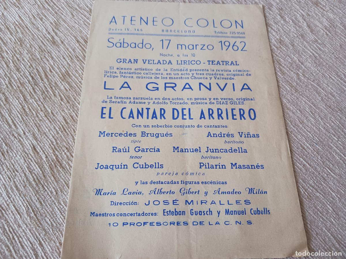 M&uacute;sica de colecci&oacute;n: ateneo colon, barcelona 1962, velada lirica, zarzuelas, mercedes brugues, raul garcia