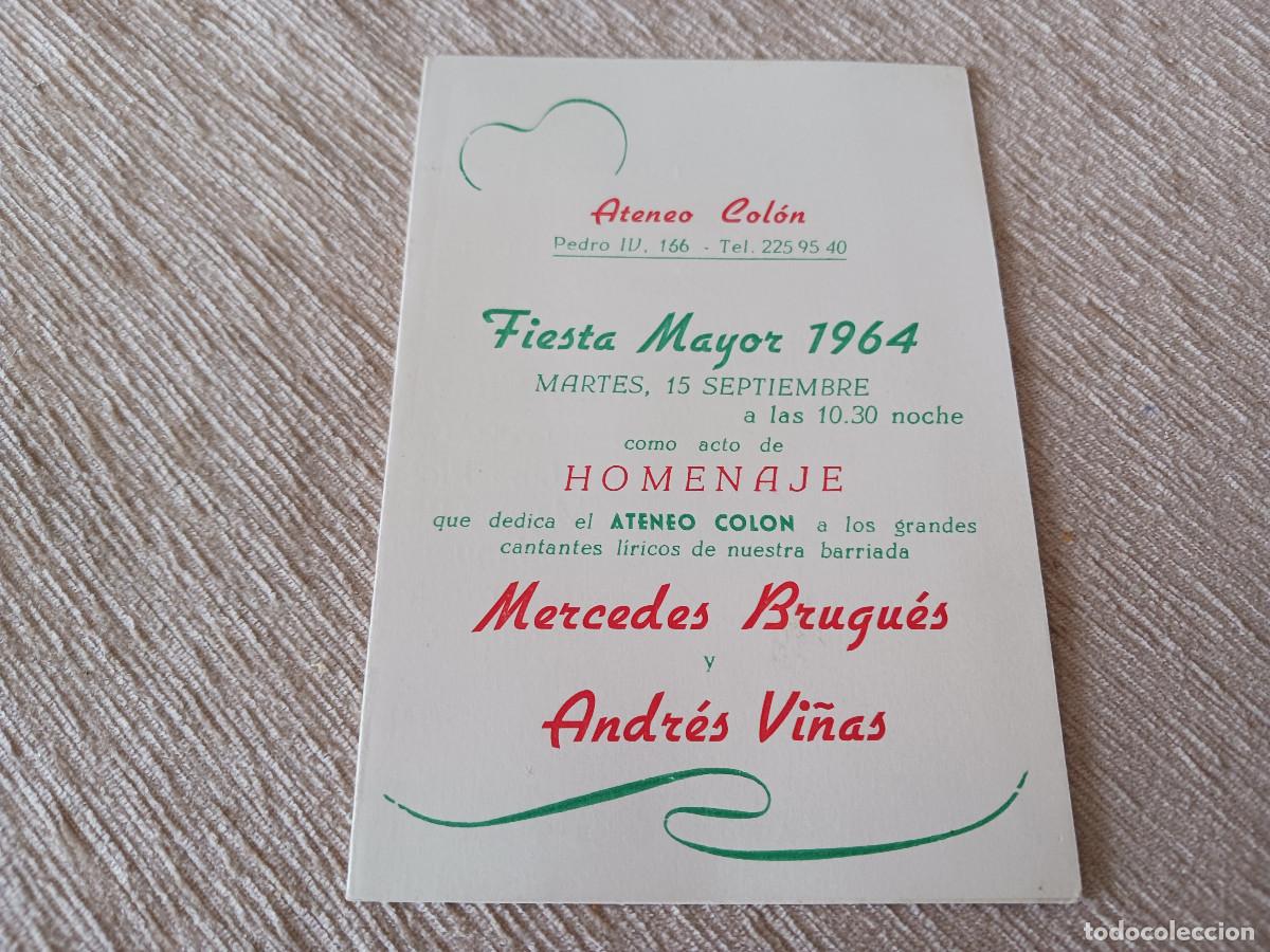 M&uacute;sica de colecci&oacute;n: ateneo colon, fiesta mayor 1964, homenaje a mercedes brugues y andres vi&ntilde;as, marcos redondo