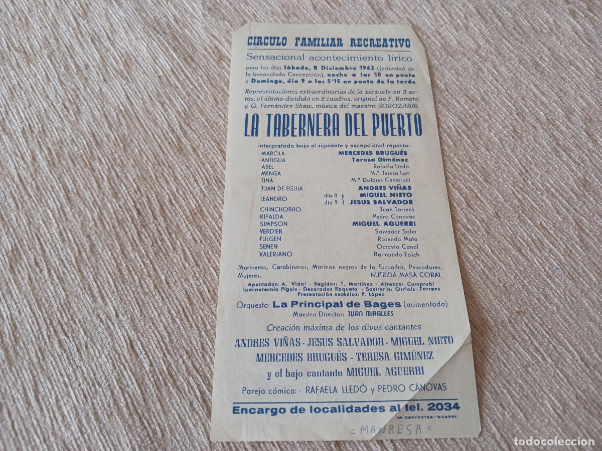 M&uacute;sica de colecci&oacute;n: circulo familiar recreativo de manresa 1962, la tabernera del puerto, mercedes brugues, andres vi&ntilde;as