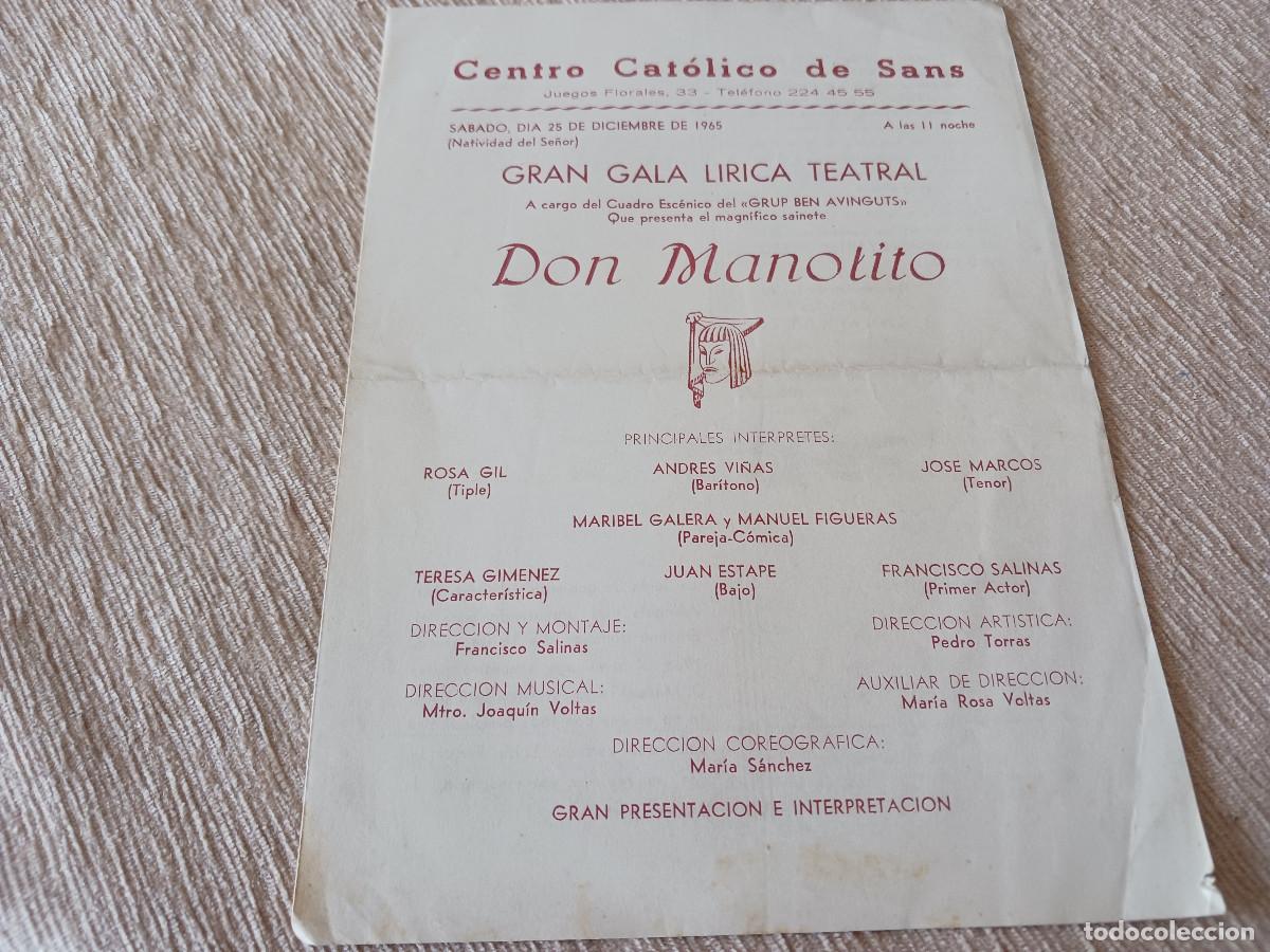 M&uacute;sica de colecci&oacute;n: centro catolico de sants 1965, teatre, don manolito, por el grupo ben avinguts, gala lirica