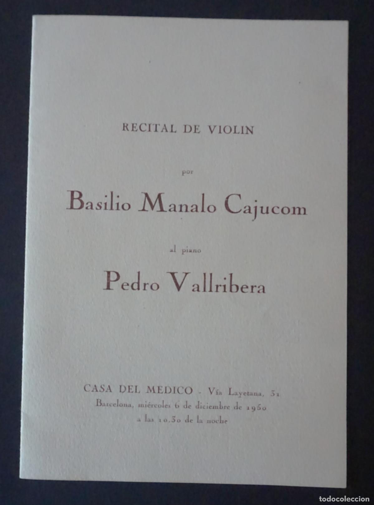 Musiksammlung: Programa del Recital de Viol&iacute;n de Basilio Manalo Cajucom en Barcelona en Diciembre del a&ntilde;o 1950