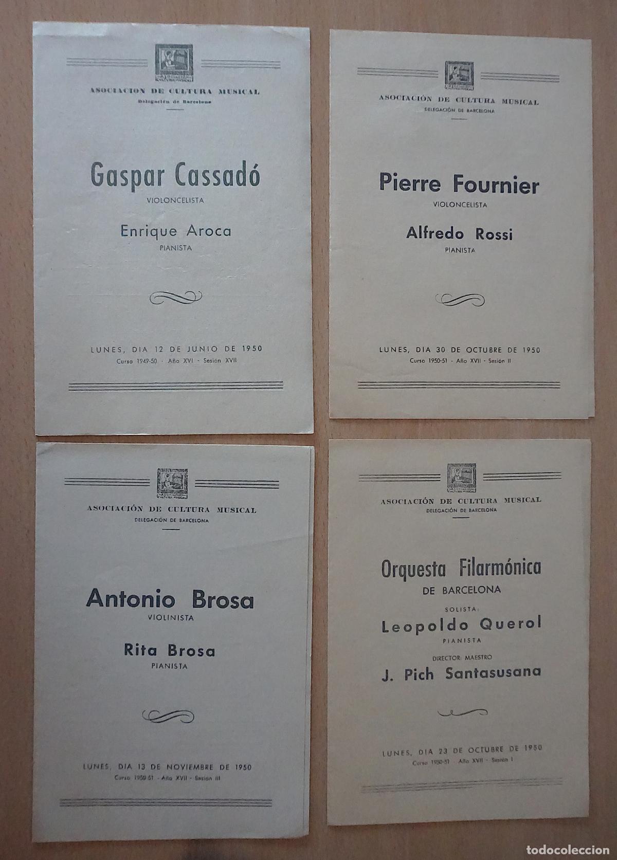 M&uacute;sica de cole&ccedil;&atilde;o: 4 programas de conciertos en el Palau de la Musica de Barcelona del a&ntilde;o 1950 As.de Cultura Musical