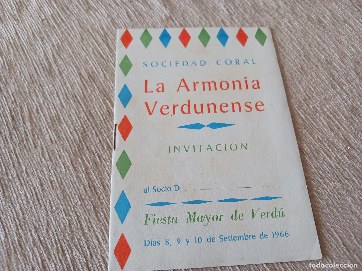 M&uacute;sica de colecci&oacute;n: sociedad coral la armonia verdunense, invitacion fiesta mayor de verdu (lleida) 1966, programa