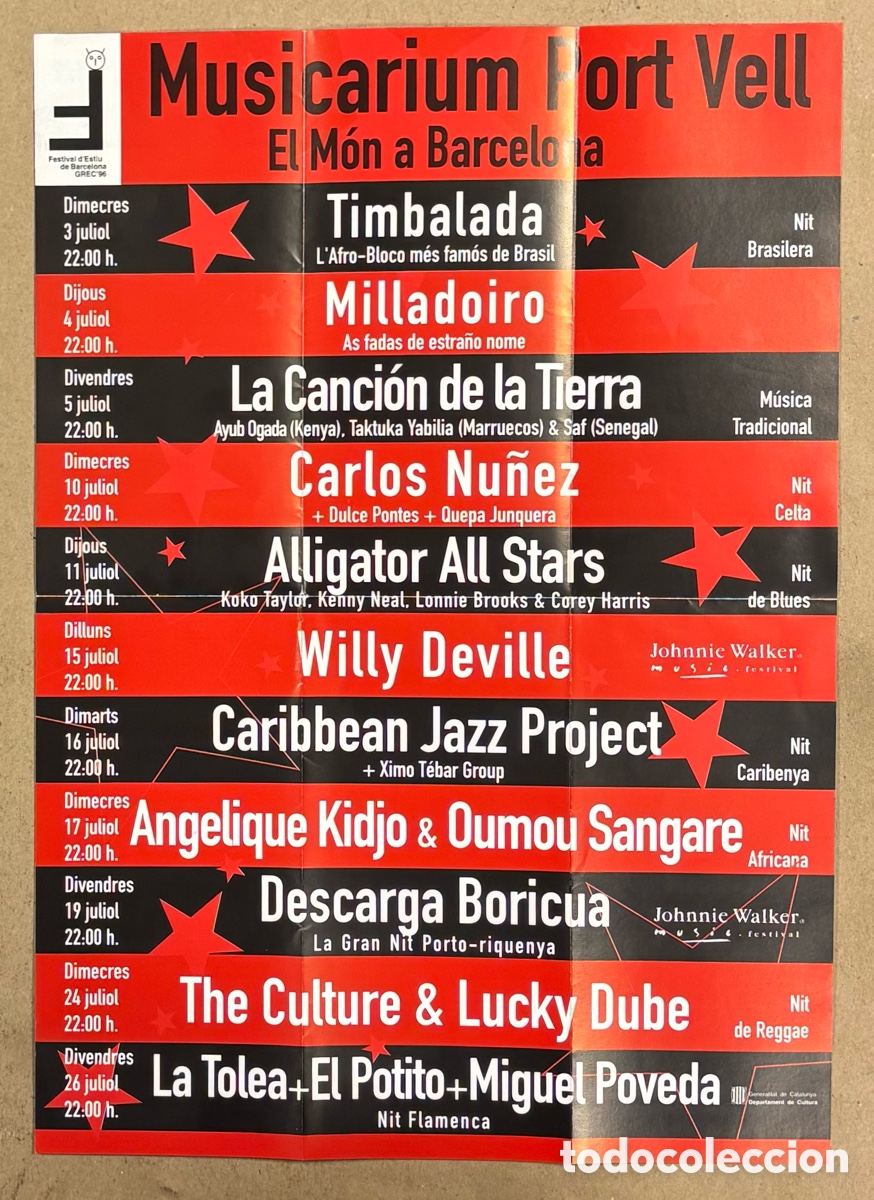 Collectible Music: FESTIVAL D&rsquo;ESTIU DE BARCELONA GREC &lsquo;89. CARTEL MUSICARIUM PORT VELL: WILLY DEVILLE, ALLIGATOR ALL ST