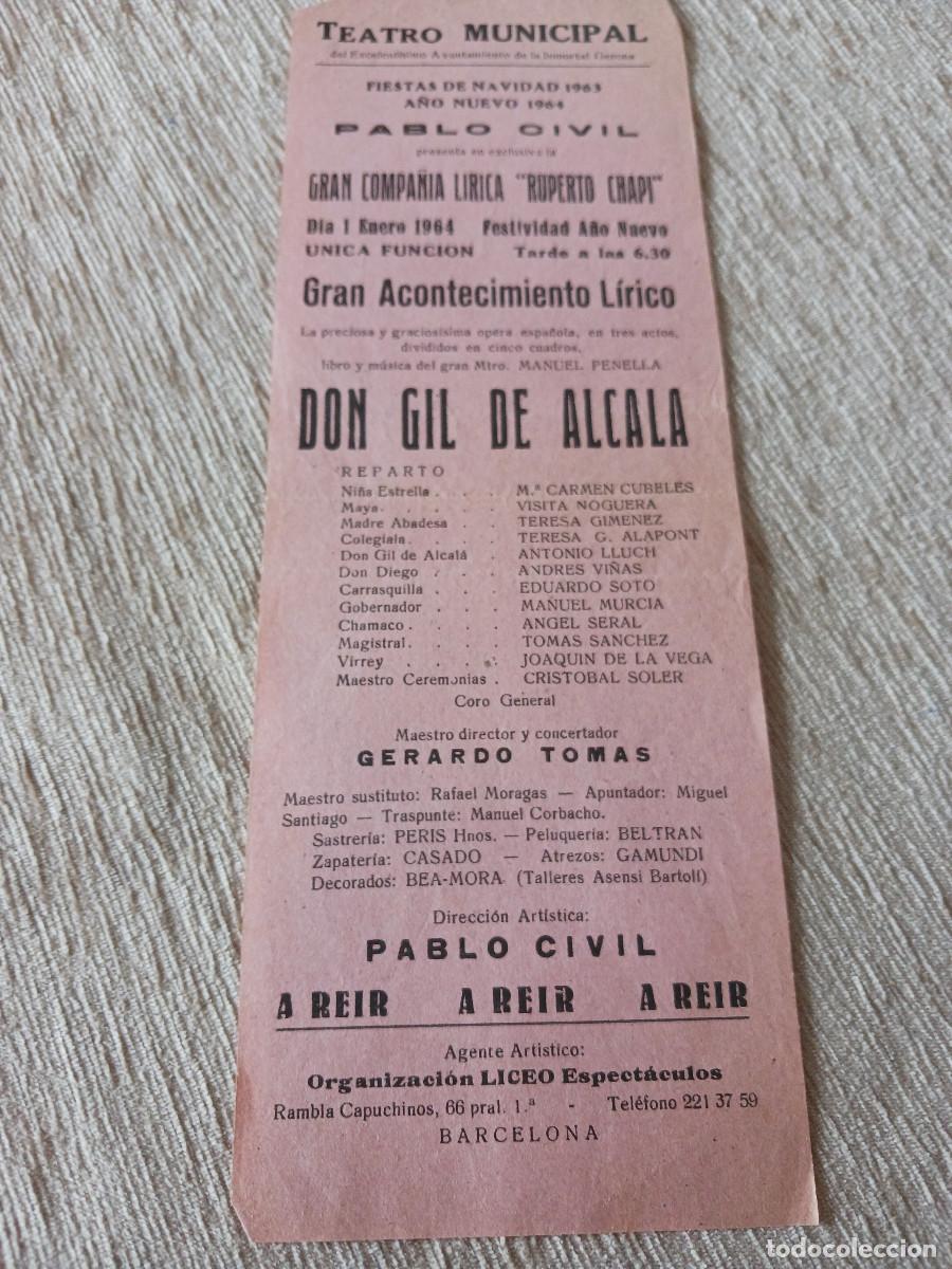 M&uacute;sica de colecci&oacute;n: teatro municipal de gerona, 1964, compa&ntilde;ia lirica, don gil de alcala, m&ordf; carmen cubeles