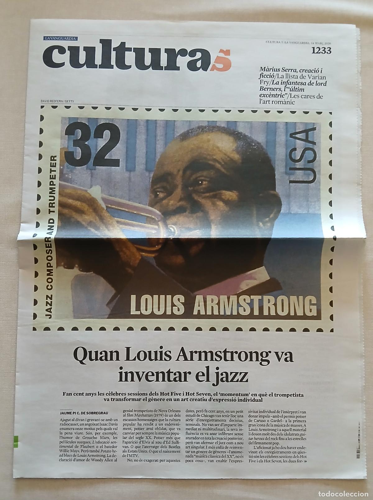 M&uacute;sica de cole&ccedil;&atilde;o: RETALL DIARI LA VANGUARDIA SUPLEMENT CULTURA LOUIS ARMSTRONG JAZZ TRUMPETER TROMPETISTA UNIVERSAL