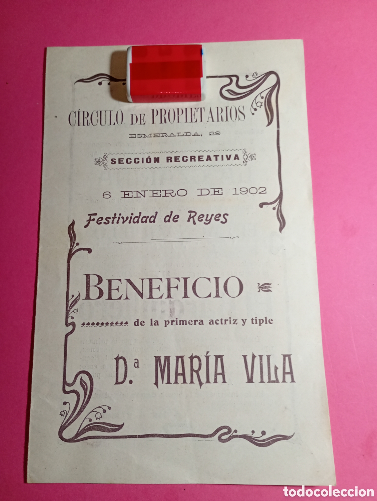 Collectible Music: C&Iacute;RCULO DE PROPIETARIOS 6/1 1902 CONCIERTO BENEFICIO 1&ordf; ACTRIZ Y TIPLE D&ordf; MAR&Iacute;A VILA