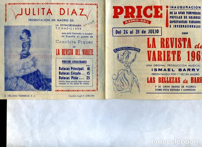 M&uacute;sica de colecci&oacute;n: PROGRAMA PRICE MADRID- HALL, REVISTA DEL VARIET&Eacute; 1962 ,ISMAEL BARRY, JULITA DIAZ, MARI CRUZ MU&Ntilde;OZ
