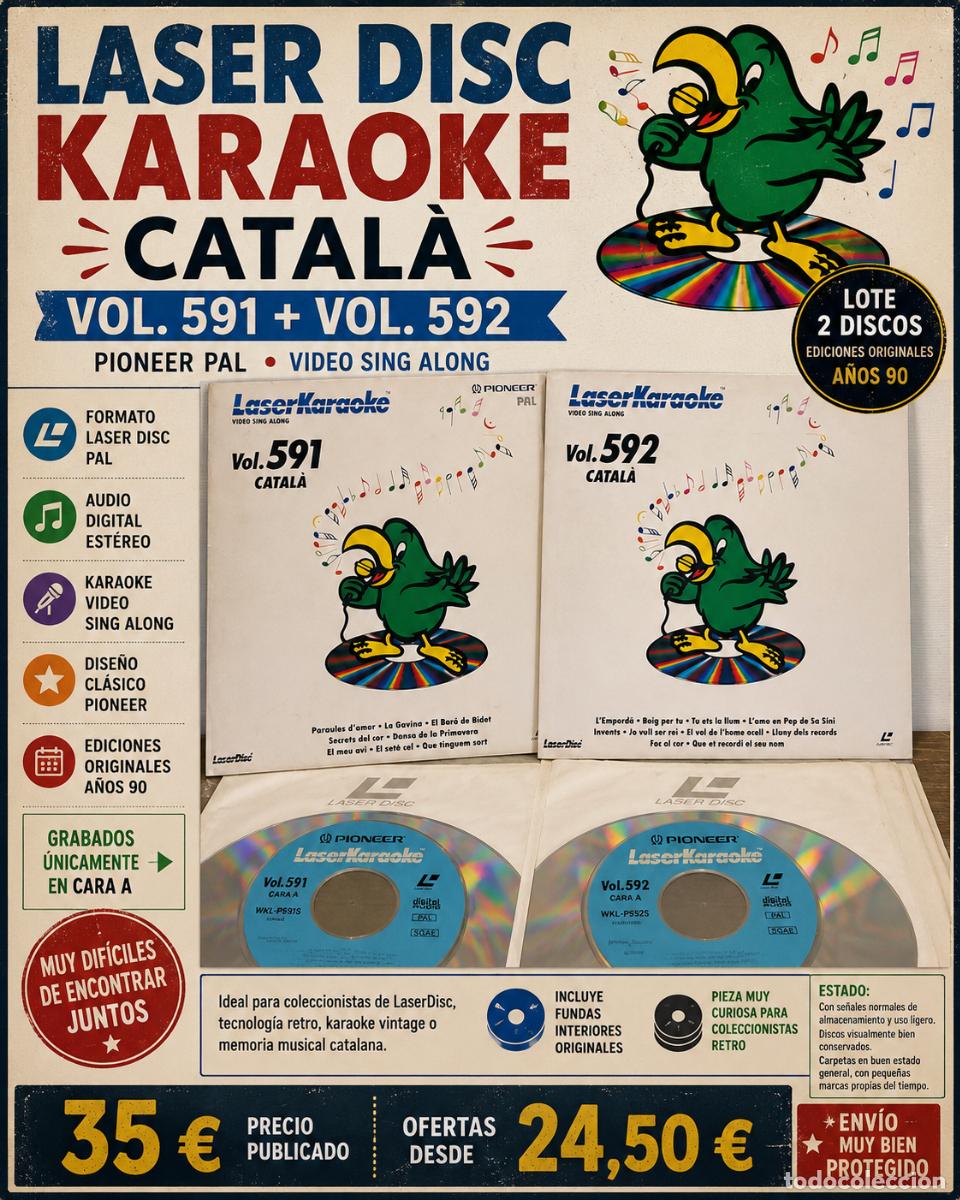 M&uacute;sica de colecci&oacute;n: LASER DISC KARAOKE CATAL&Agrave; VOL.591 Y 592 | PIONEER PAL | LOTE 2 DISCOS | VINTAGE