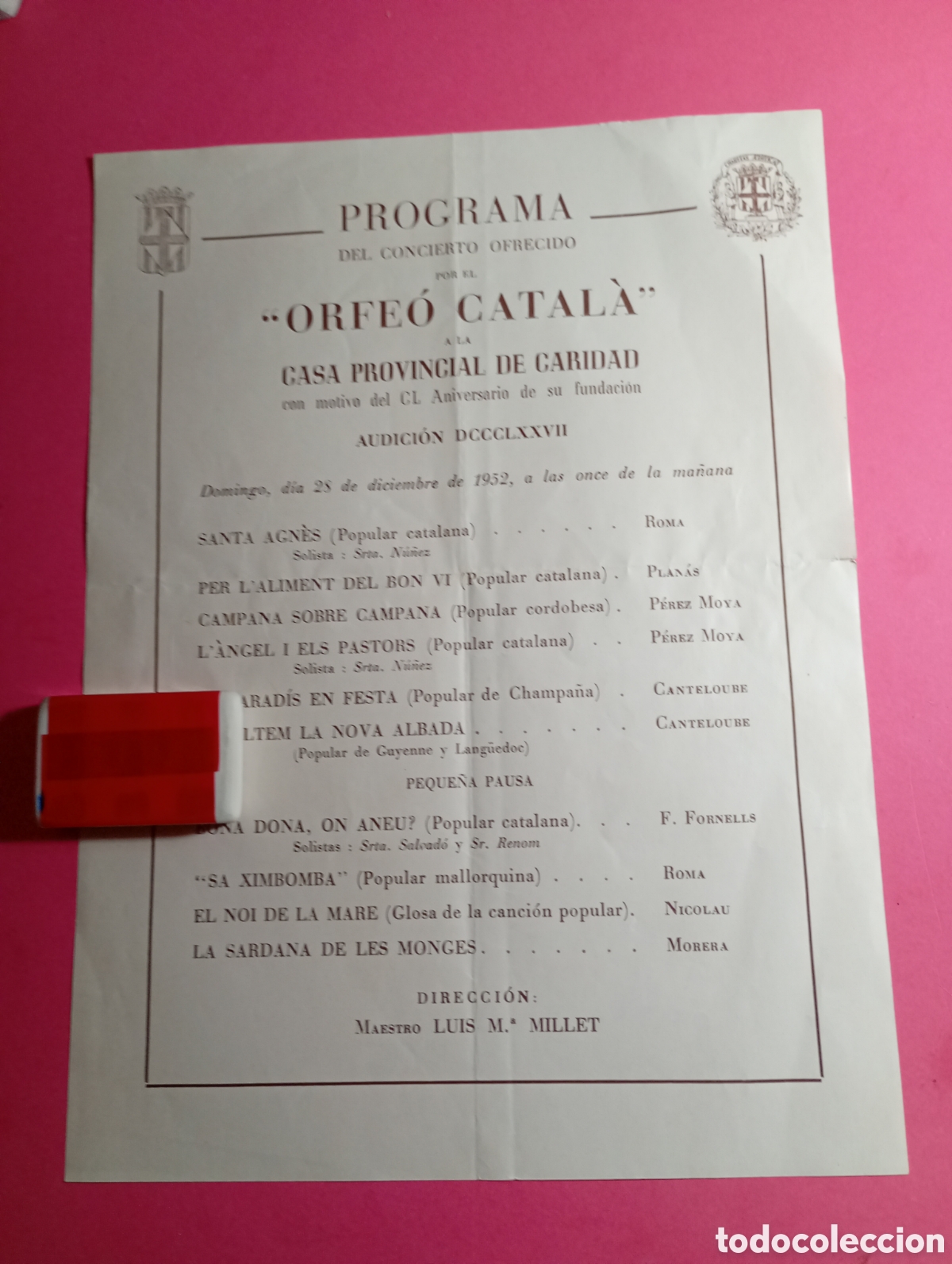 Musica di collezione: CASA PROVINCIAL DE CARIDAD BCN PROGRAMA CONCIERTO ORFE&Oacute; CATAL&Agrave; MUCHAS EN CATAL&Agrave; pleno franquismo
