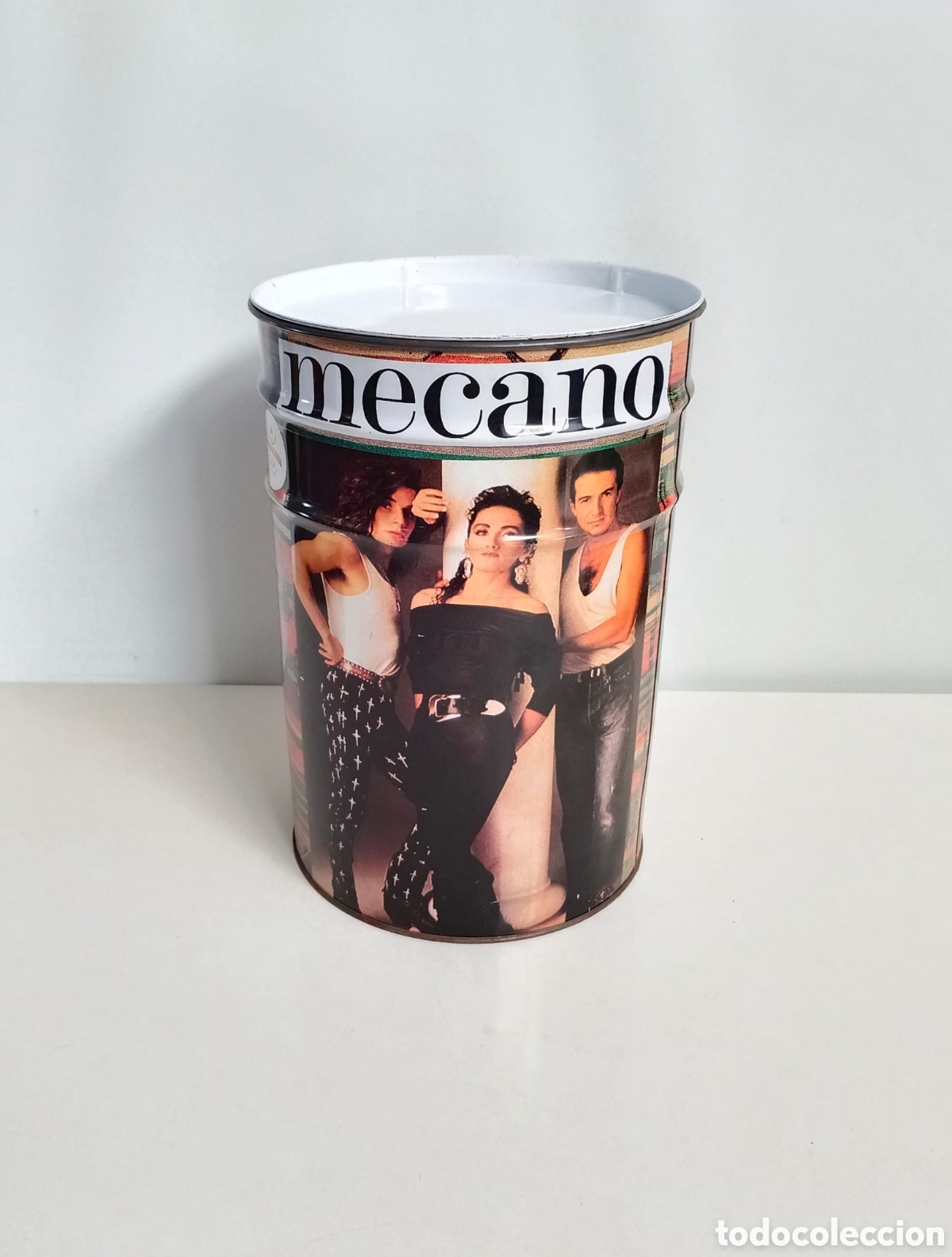 M&uacute;sica de colecci&oacute;n: MECANO BOMBO METAL TABURETE OFICIAL 1991 // CONTENEDOR VINTAGE ASIENTO PAPELERA LATA CUBO