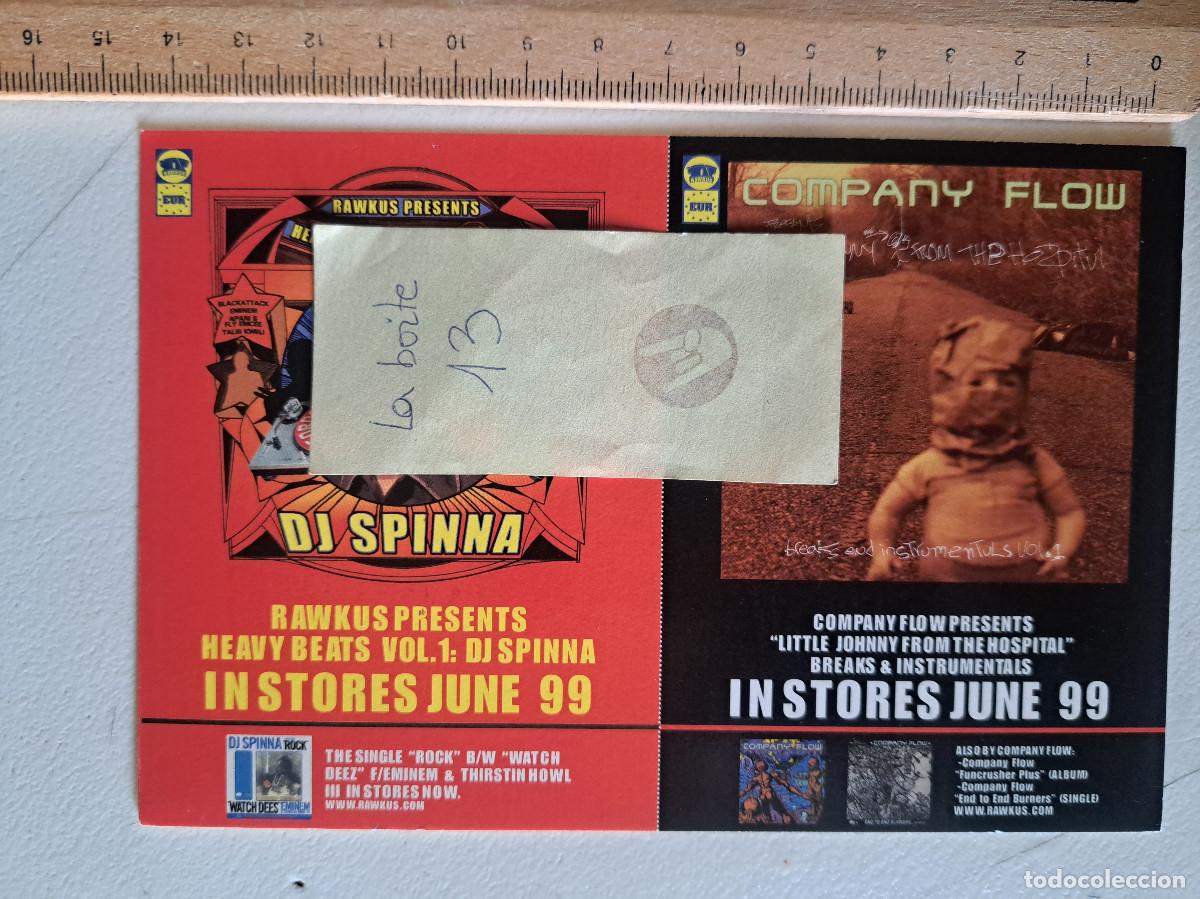 M&uacute;sica de colecci&oacute;n: FLYER POSTAL RAWKUS TECHNO USA NEW YORK 1999 DJ SPINNA COMPANY FLOW