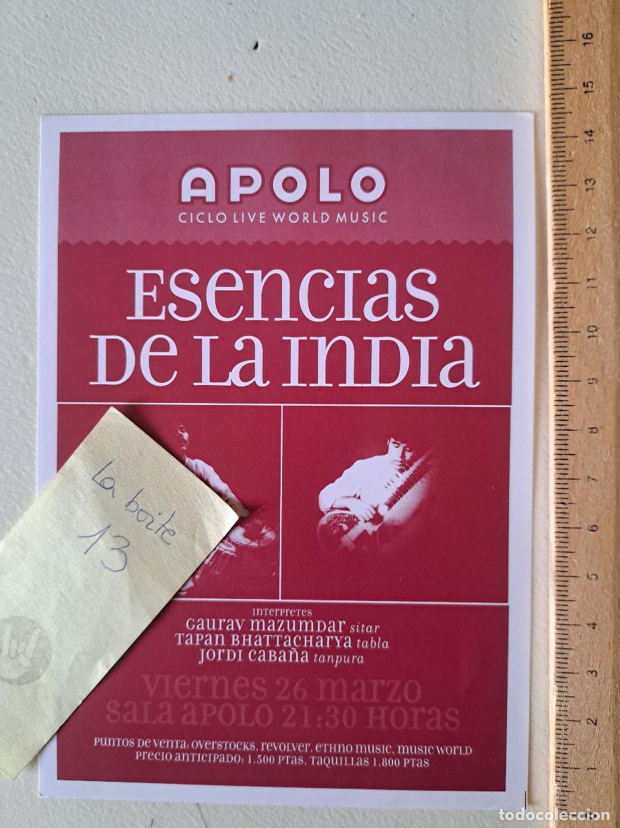 M&uacute;sica de colecci&oacute;n: FLYER CONCIERTO ESENCIAS DE APOLO INDIA GAURAV MAZUMDAR A&Ntilde;O 2001 SITAR