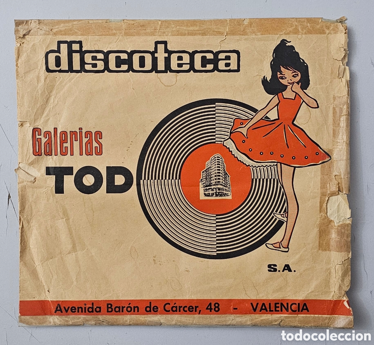 M&uacute;sica de colecci&oacute;n: FUNDA DE PAPEL PARA DISCOS 45s DE DISCOTECA GALERIAS TODO VALENCIA A&Ntilde;OS 60-70