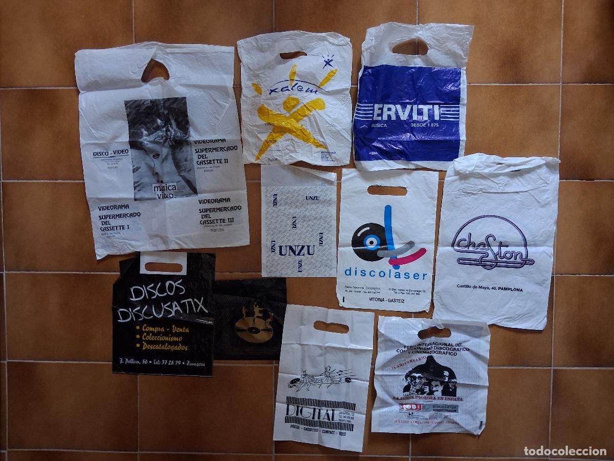 M&uacute;sica de colecci&oacute;n: Lote 10 bolsas antiguas de tiendas de discos formato LP, CD y cassette