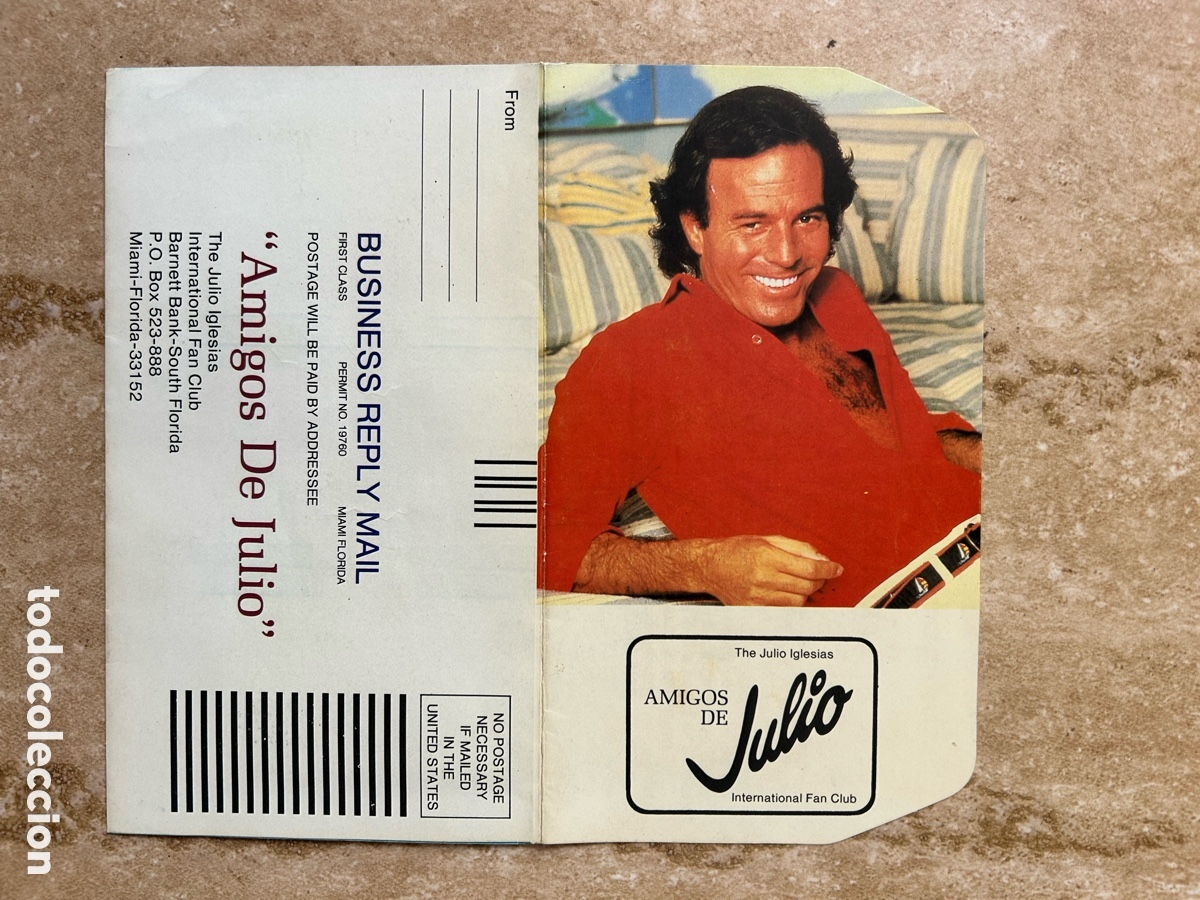 Musica di collezione: Amigos de julio iglesias Internacional Fan Club Miami - Tarjeta suscripcion socio