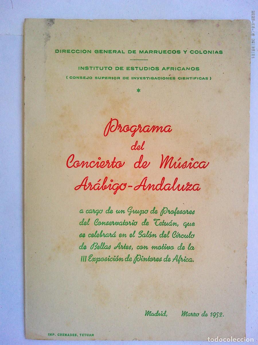 M&uacute;sica de colecci&oacute;n: DIRECCION GENERAL DE MARRUECOS: PROGRAMA CONCIERTO MUSICA ARABIGO-ANDALUZA 1952. BILING&Uuml;E