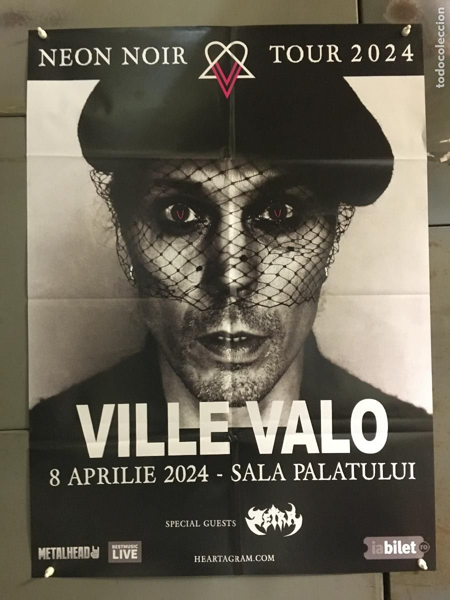 Musique de collection: AFJ44 VILLE VALO NEON NOIR TOUR 2024 CONCIERTO BUCAREST POSTER ORIGINAL 64X88 RUMANO