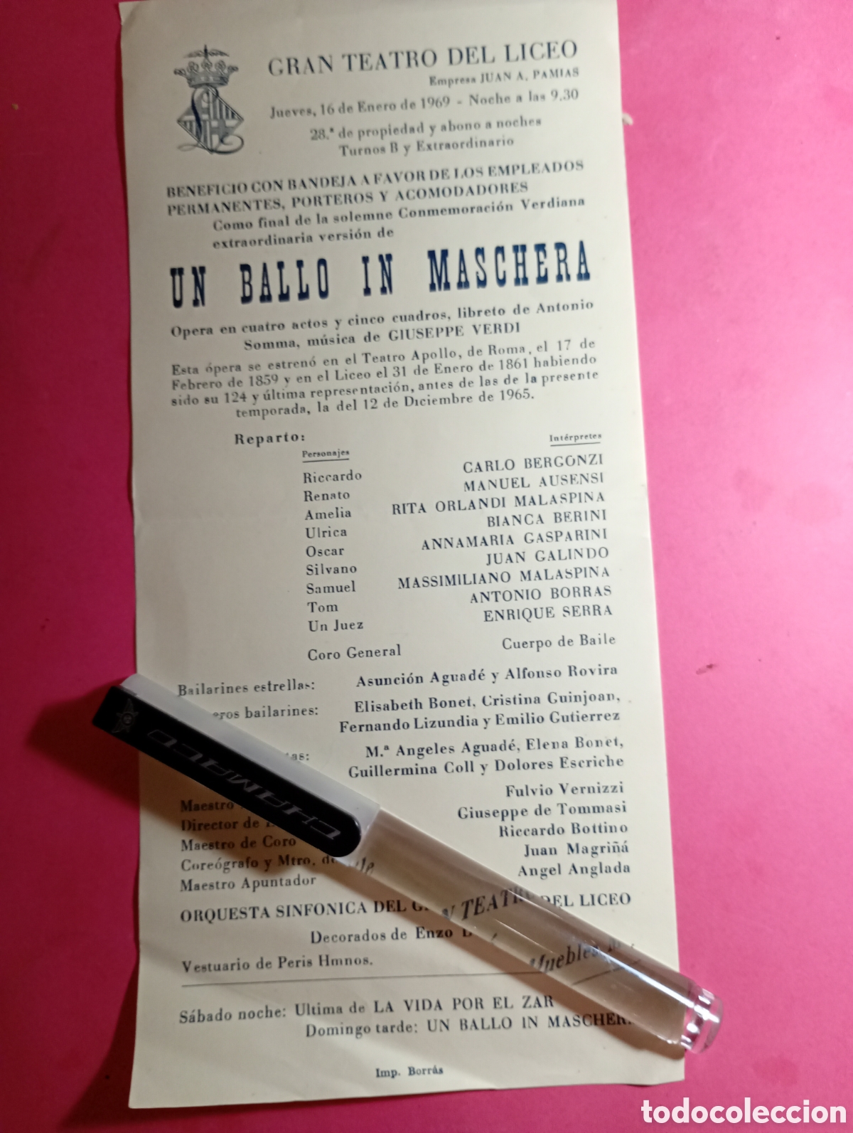 M&uacute;sica de colecci&oacute;n: VERDI BARCELONA GRAN TEATRO DEL LICEO 1969 FOLLETO ''UN BALLO IN MASCHERA''