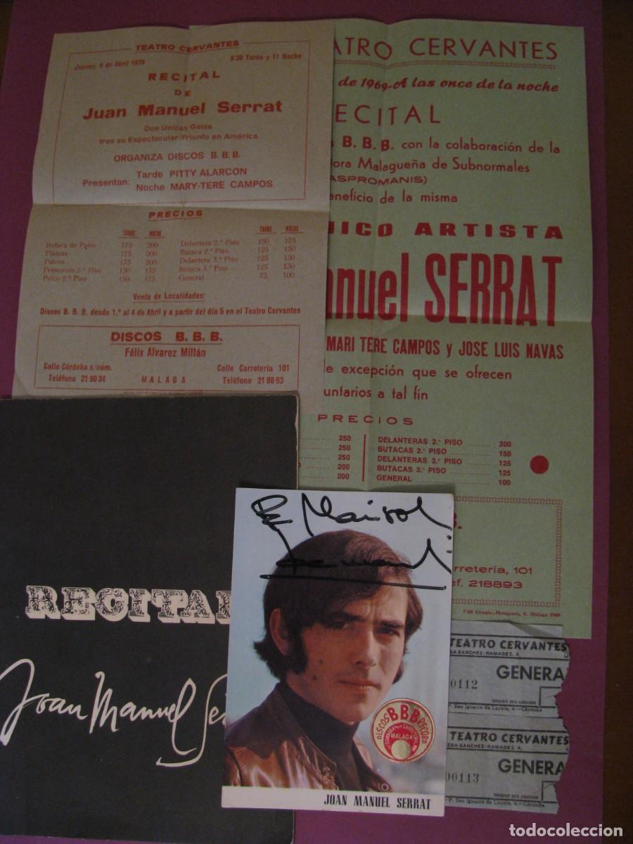 M&uacute;sica de colecci&oacute;n: RECITAL JOAN MANUEL SERRAT. MALAGA 1969-70. PROGRAMA, CARTELES, POSTAL FIRMADA Y 2 ENTRADAS