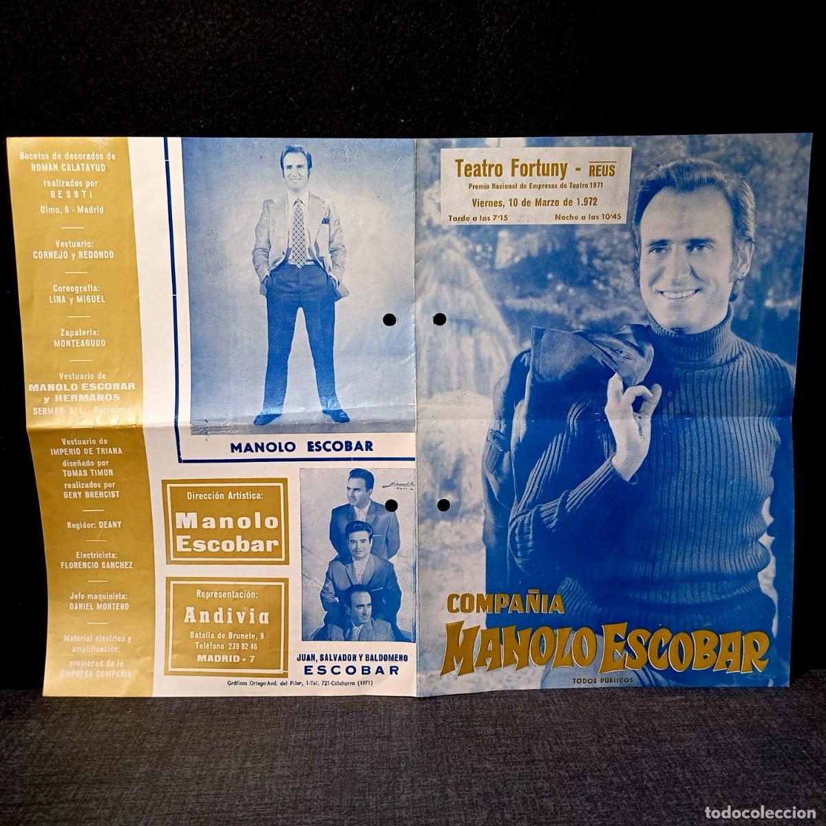 M&uacute;sica de colecci&oacute;n: Programa Mano Teatro Fortuny Reus 1972 - Manolo Escobar, Imperio de Triana y Hermanos Escobar