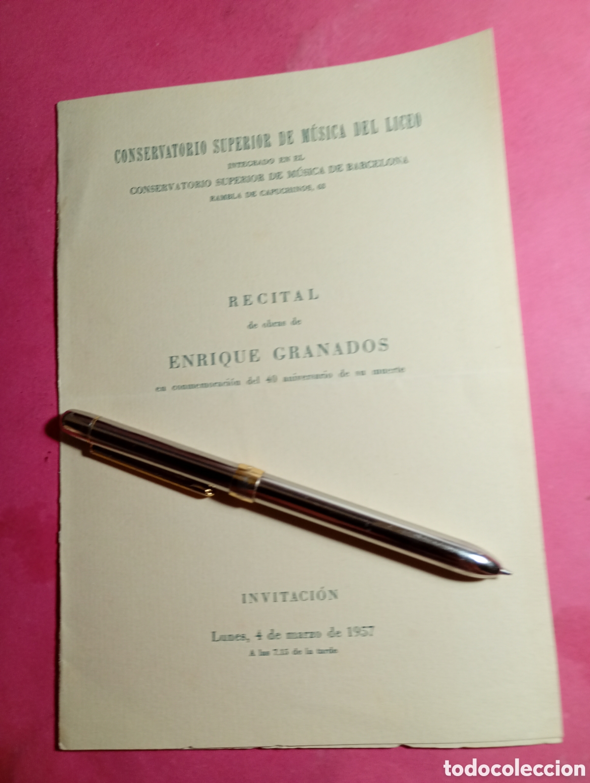 M&uacute;sica de colecci&oacute;n: ENRIQUE GRANADOS RECITAL 40 A&Ntilde;OS DE SU MUERTE CONSRVATORIOS SUP. DE M&Uacute;SICA DEL LICEO Y DE BCN 1967