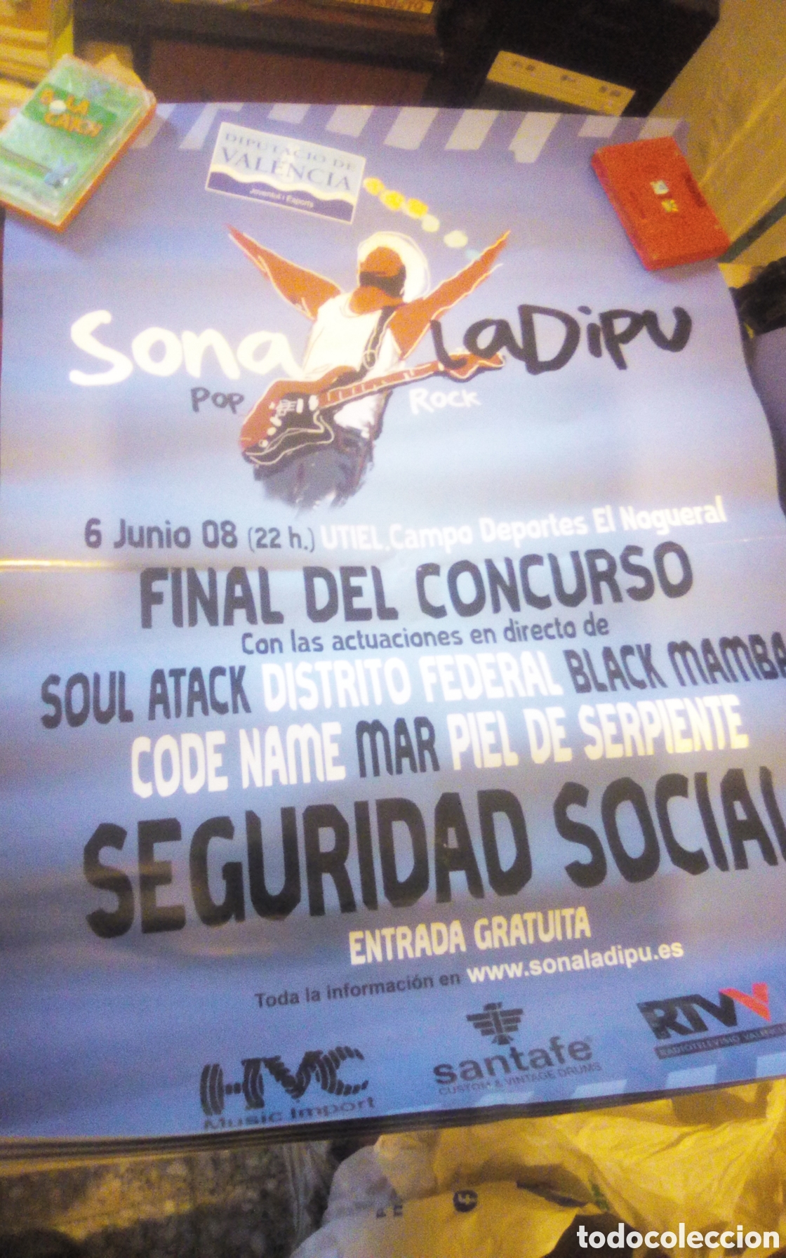 M&uacute;sica de colecci&oacute;n: Cartel concierto Sona la Dipu. Utiel 06-06-2008. Seguridad Social, Soul Atack, Distrito Federal, etc