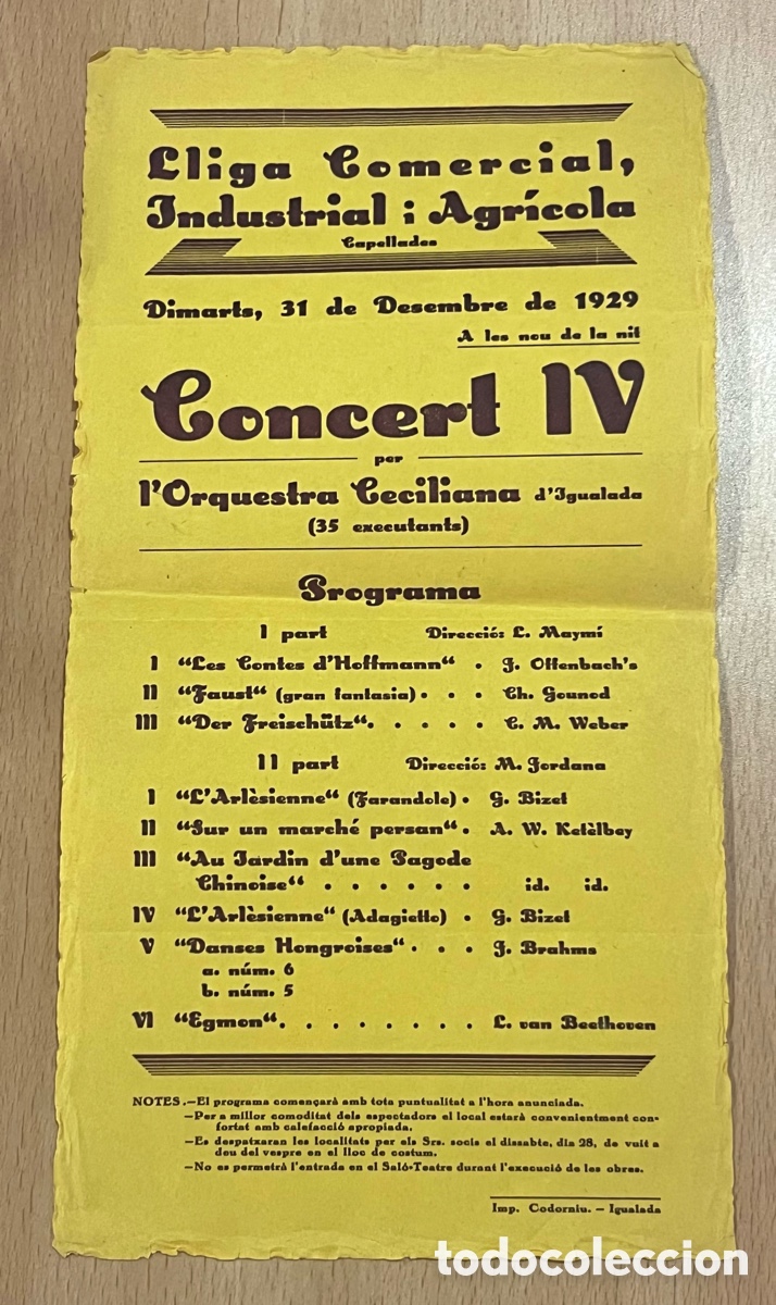 M&uacute;sica de colecci&oacute;n: LLIGA COMERCIAL, INDUSTRIAL I AGR&Iacute;COLA - CAPELLADES -L'ORQUESTRA CELIANA D'IGUALADA - ANY 1929