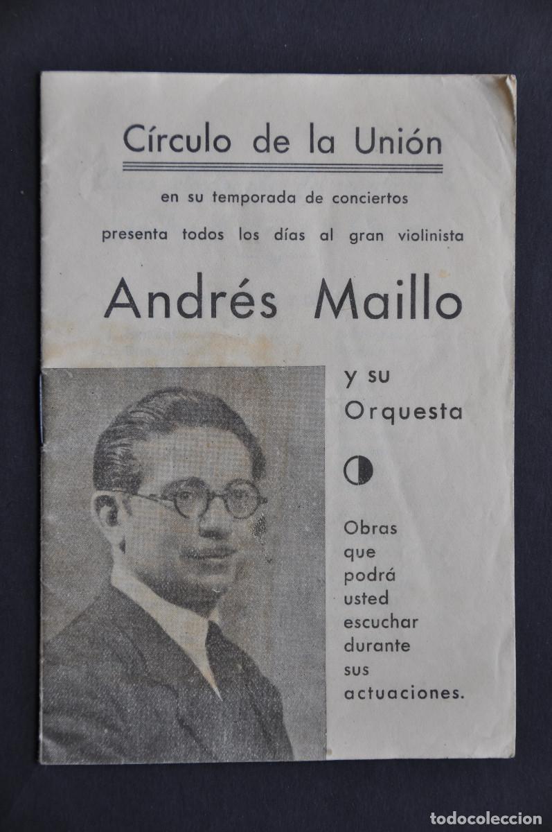 M&uacute;sica de colecci&oacute;n: C&Iacute;RCULO DE LA UNI&Oacute;N DE BURGOS - PROGRAMA DE LA ACTUACI&Oacute;N DE ANDR&Eacute;S MAILLO Y SU ORQUESTA