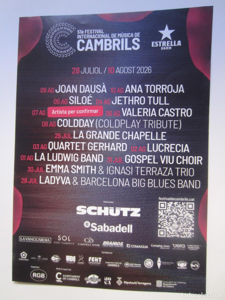 M&uacute;sica de colecci&oacute;n: CARTEL 51 FESTIVAL INTERNACIONAL DE MUSICA DE CAMBRILS (TARRAGONA) 2026 + NUEVO 21 X 15 CMS.