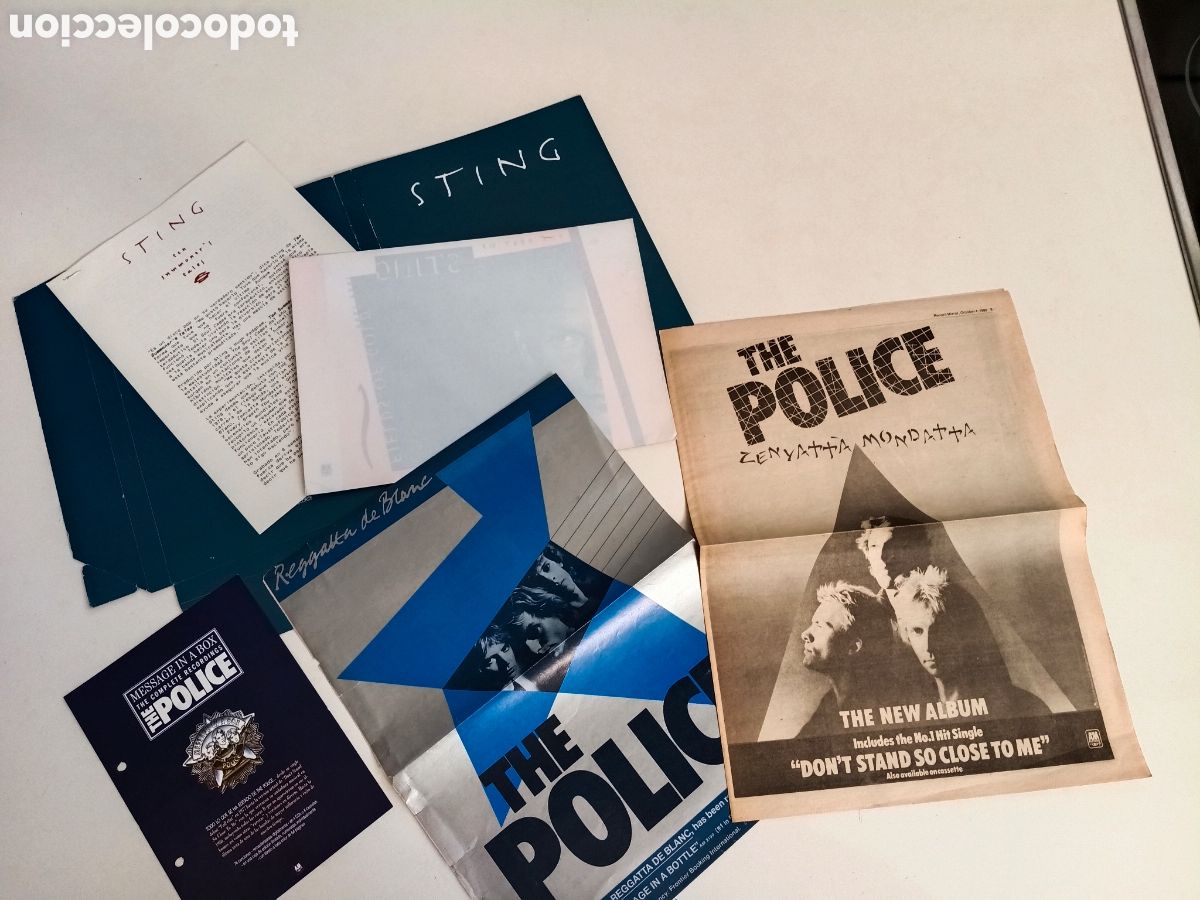M&uacute;sica de colecci&oacute;n: Sting / The Police Memorabilia Dossier Press Sheet + Sticker + Publicidad
