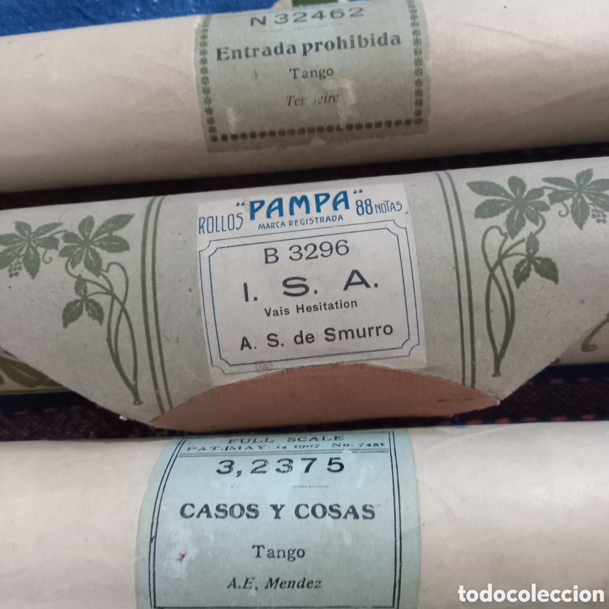 M&uacute;sica de colecci&oacute;n: LOTE DE 3 ROLLOS PARA PIANOLA. TANGOS Y VALS MIRAR FOTOGRAFIAS MUY CERCA DE L9S 100 A&Ntilde;OS
