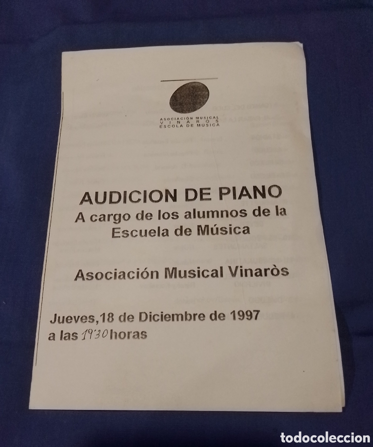 M&uacute;sica de colecci&oacute;n: Folleto audici&oacute;n de piano 1997