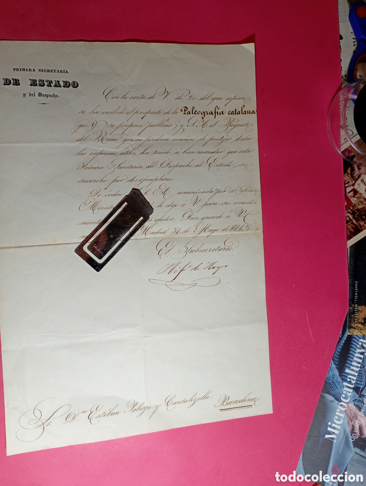 M&uacute;sica de colecci&oacute;n: MADRID 1843 CARTA A E. PALUZIE PRIMERA SECRETARIA DE ESTADO MINISTRO PIDE 2 PALEOGEAFIA CATALANA