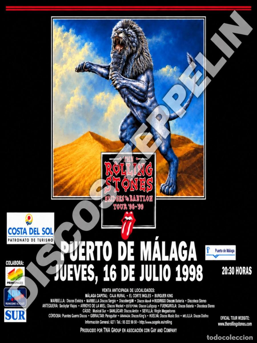 M&uacute;sica de colecci&oacute;n: rolling stones - puerto de malaga 17 julio 1998, spain !! cartel concierto 30x40 !!
