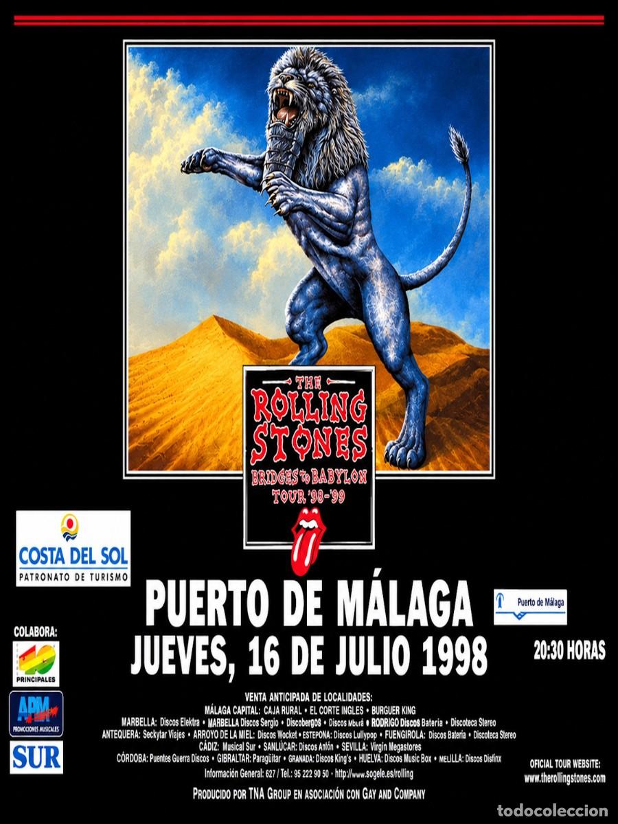 M&uacute;sica de colecci&oacute;n: rolling stones - puerto de malaga 17 julio 1998, spain !! cartel concierto 30x40 !!