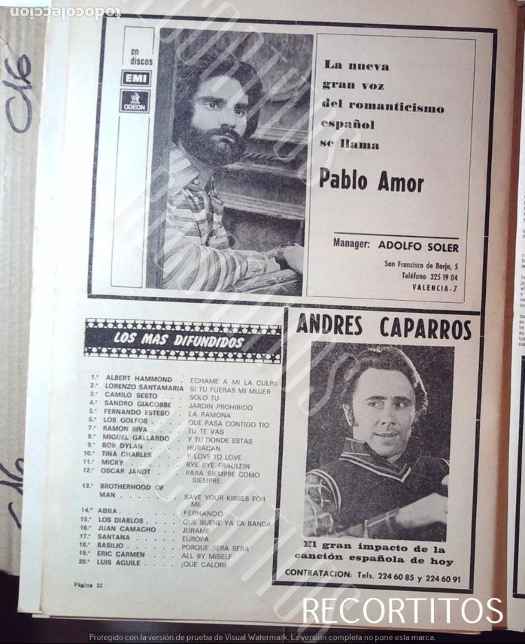M&uacute;sica de colecci&oacute;n: andres caparros pablo amor - Foto 1