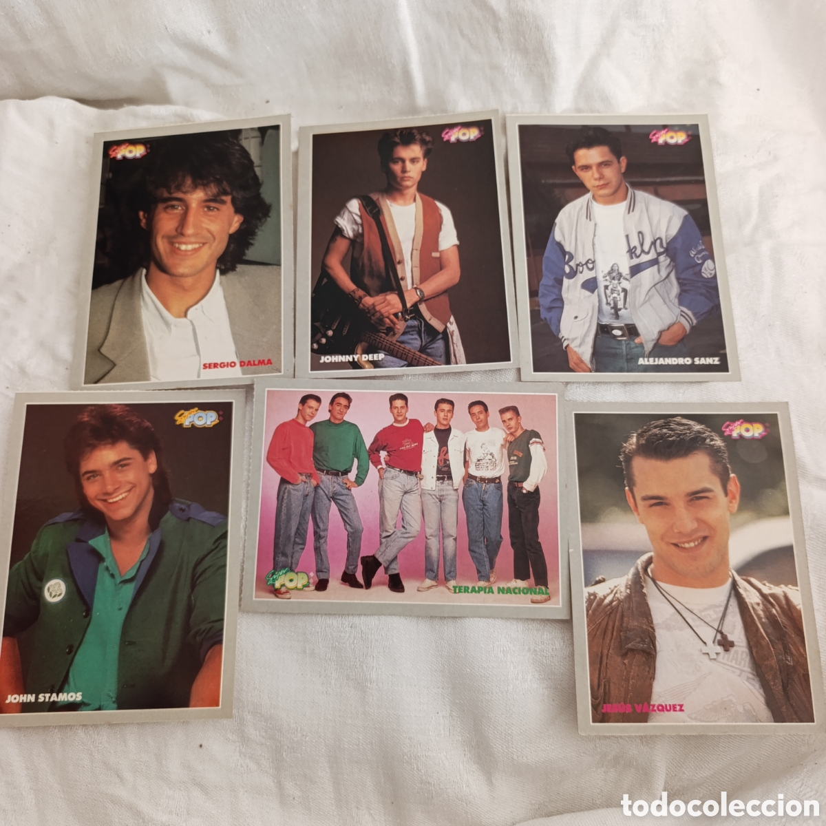 M&uacute;sica de colecci&oacute;n: Lote 6 Postales Vintage Revista S&uacute;per Pop A&ntilde;os 90 (Alejandro Sanz, Johnny Depp...)