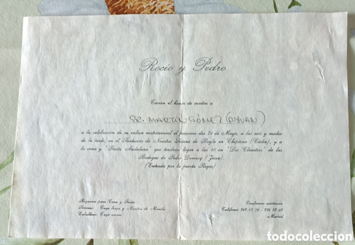 Musiksammlung: Roc&iacute;o Jurado invitaci&oacute;n a la boda 19 X 27 + carta del banquete 16 X 11 ctms.